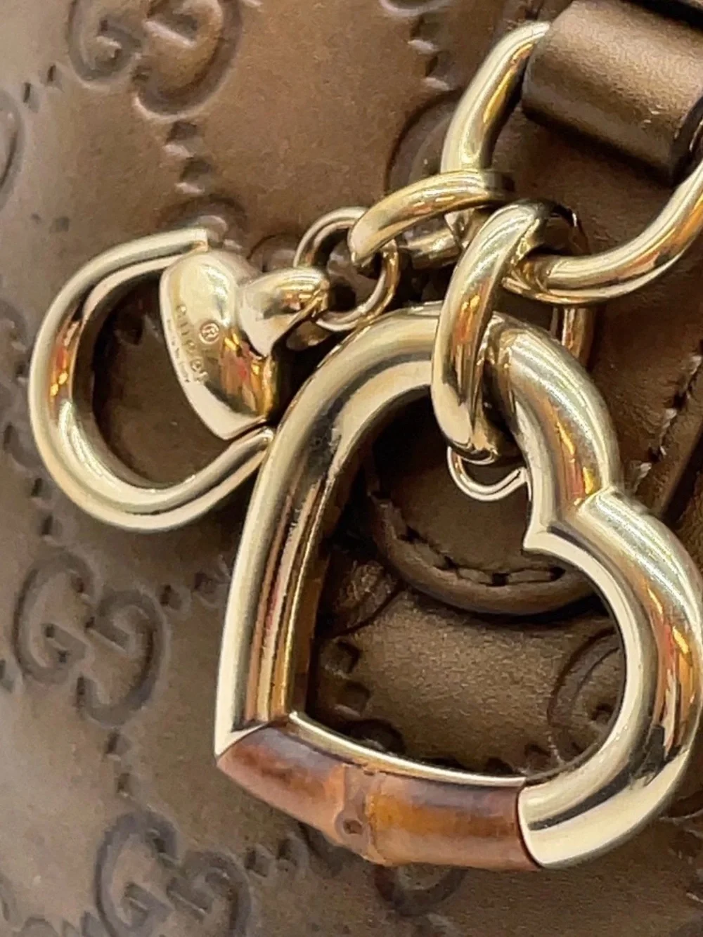 450. Gucci Metallic Guccissima Leather Bamboo Heart-Bit Top Handle Satchel Bag